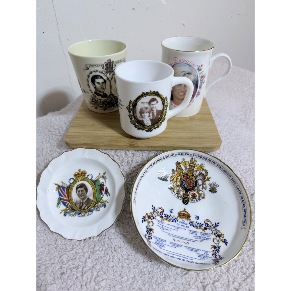 Aynsley Royal Wedding Prince Charles Princess Diana Mug Plate Set Vintage 5pc